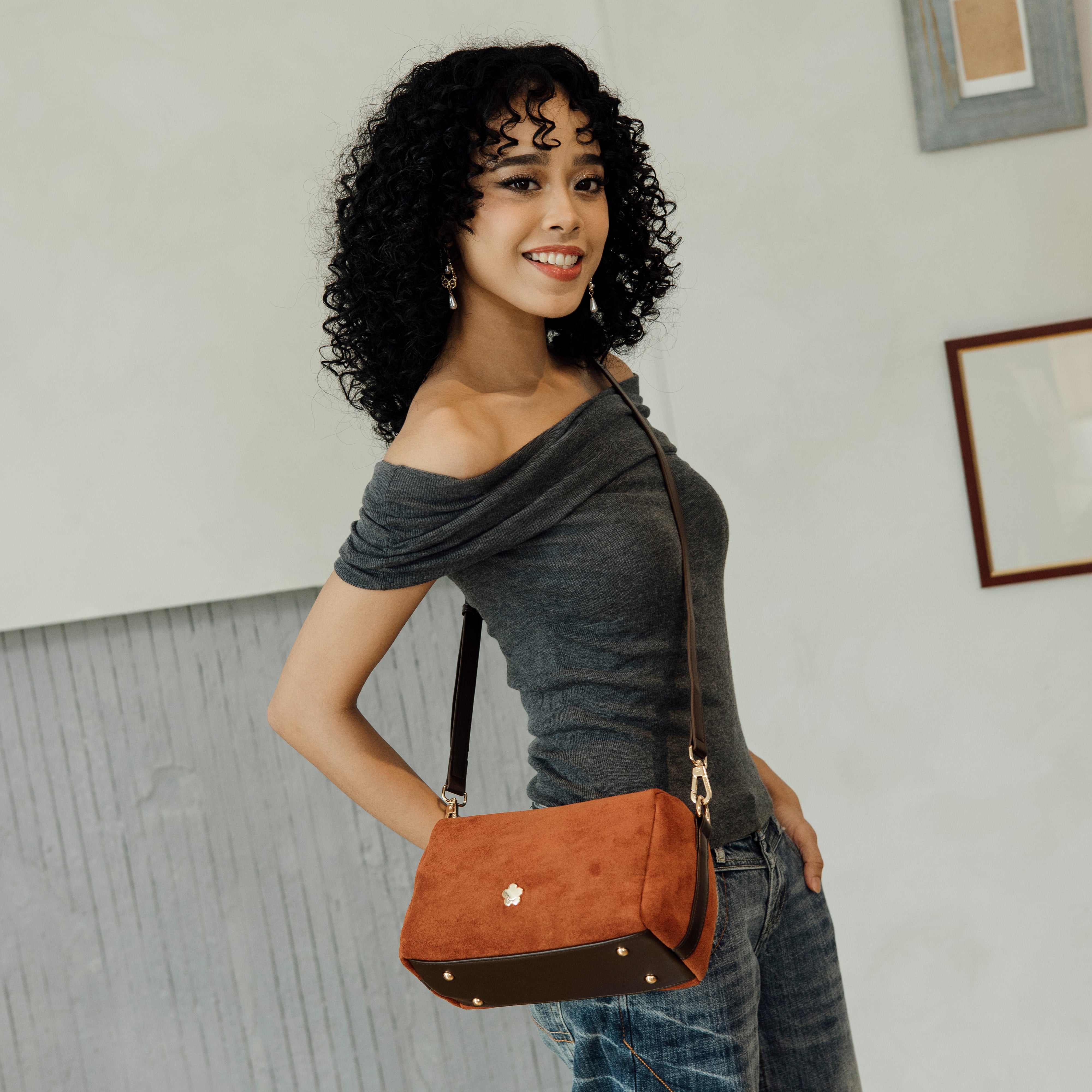F.timber Bean Velvet Crossbody Shoulder Handbag