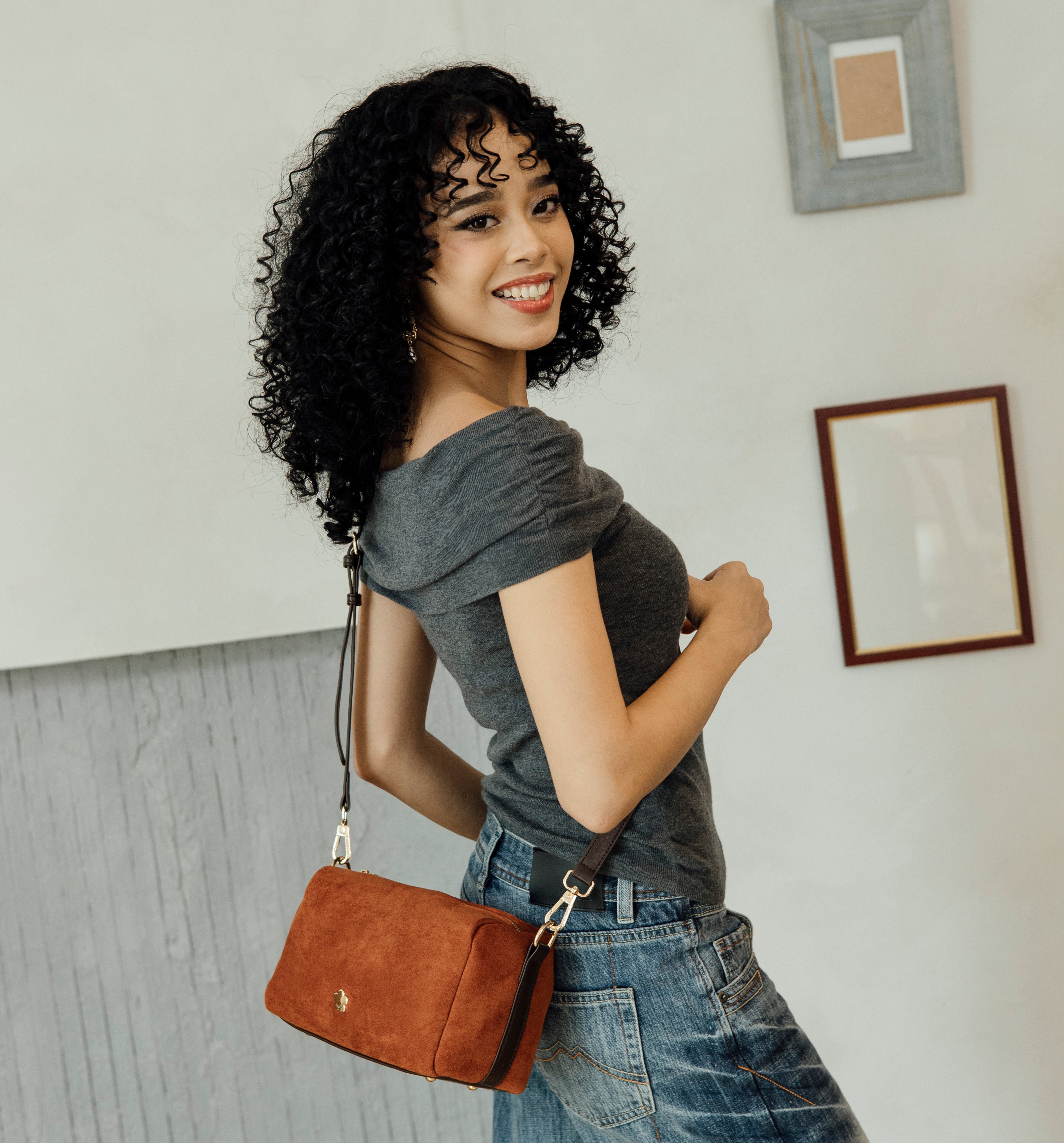 F.timber Bean Velvet Crossbody Shoulder Handbag